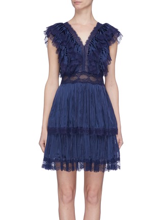 Main View - Click To Enlarge - ALICE & OLIVIA - 'Lanora' Chantilly lace trim pleated tiered dress