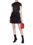 Figure View - Click To Enlarge - ALICE & OLIVIA - 'Rosetta' lace panel ruffle plissé pleated tiered dress