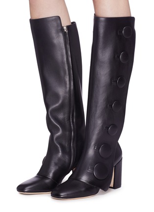 Figure View - Click To Enlarge - RODO - Mock button flap leather knee high boots
