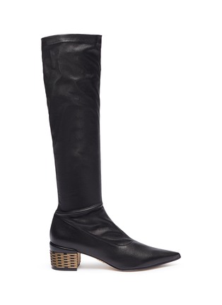 Main View - Click To Enlarge - RODO - Weave effect heel leather knee high boots