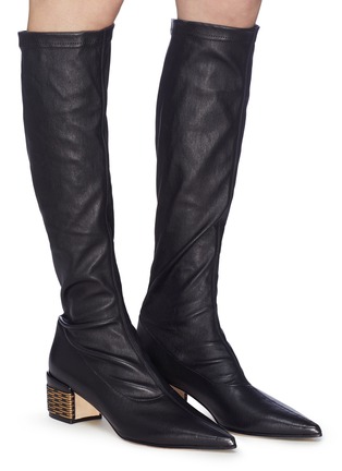 Figure View - Click To Enlarge - RODO - Weave effect heel leather knee high boots