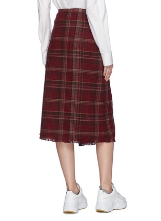 Back View - Click To Enlarge - ACNE STUDIOS - Frayed tartan plaid tweed asymmetric wrap skirt