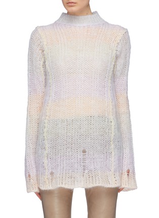 Main View - Click To Enlarge - ACNE STUDIOS - Distressed colourblock stripe mohair blend mock neck sweater