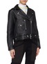 Detail View - Click To Enlarge - ACNE STUDIOS - Detachable shearling collar leather biker jacket