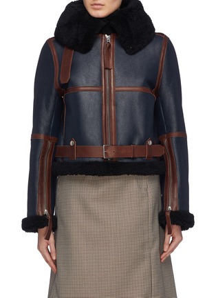 Main View - Click To Enlarge - ACNE STUDIOS - Belted contrast trim lambskin shearling jacket