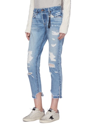 Front View - Click To Enlarge - 72877 - 'Savanna' colourblock patch pocket cropped ripped jeans
