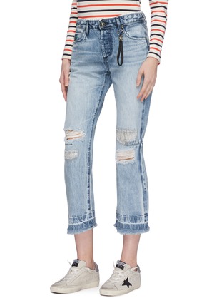Front View - Click To Enlarge - 72877 - 'Bellatula' colourblock patch pocket ripped flared jeans