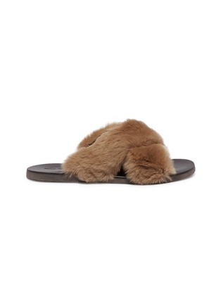 Main View - Click To Enlarge - FABIO RUSCONI - Cross strap rabbit fur slide sandals