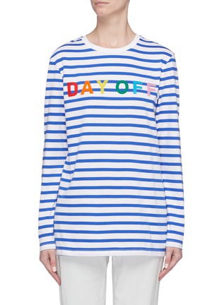 Main View - Click To Enlarge - ÊTRE CÉCILE - 'Day Off' slogan print stripe long sleeve T-shirt