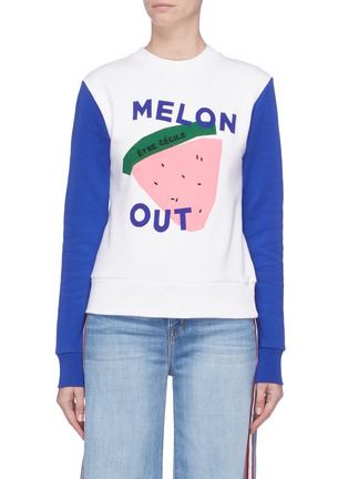 Main View - Click To Enlarge - ÊTRE CÉCILE - 'Melon Out' slogan graphic print colourblock sweatshirt