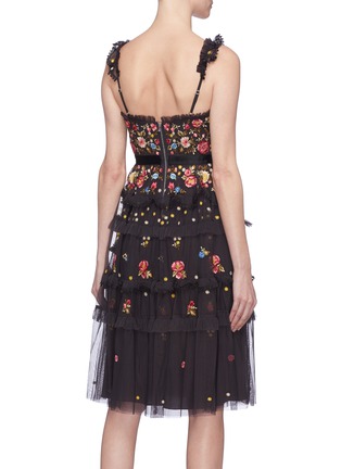 Back View - Click To Enlarge - NEEDLE & THREAD - 'Pandora' floral embroidered ruffle tiered tulle camisole dress
