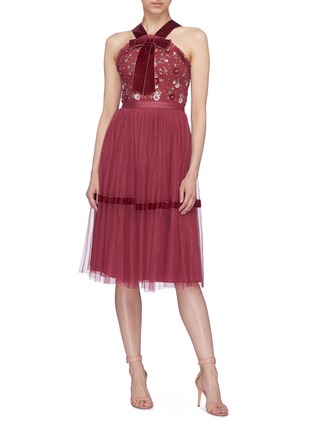 Figure View - Click To Enlarge - NEEDLE & THREAD - 'Esther' floral embellished tulle dress