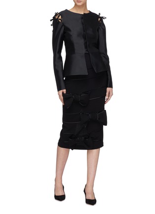 Figure View - Click To Enlarge - LEAL DACCARETT - 'Fatima' bow tie shoulder silk-wool satin peplum jacket