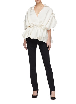 Figure View - Click To Enlarge - LEAL DACCARETT - 'Getsemani' open V-back ruched silk twill top