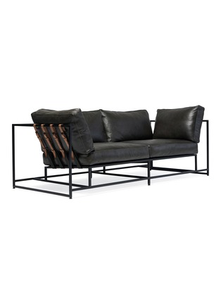  - STEPHEN KENN STUDIO - Smoke leather & blackened steel two seat sofa