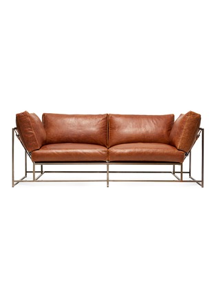 Main View - Click To Enlarge - STEPHEN KENN STUDIO - Tan leather & antique nickel two seat sofa