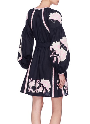 Back View - Click To Enlarge - MARCH11 - 'Rose Power' belted floral embroidered mini dress