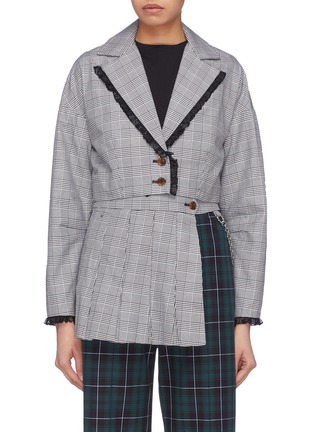 Main View - Click To Enlarge - 73184 - 'Lizzie' lace trim houndstooth check plaid cropped blazer