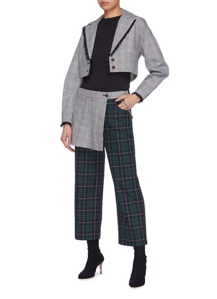 Figure View - Click To Enlarge - 73184 - 'Lizzie' lace trim houndstooth check plaid cropped blazer