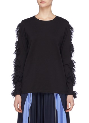 Main View - Click To Enlarge - 73182 - Ruffle tulle trim long sleeve T-shirt