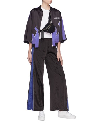 Figure View - Click To Enlarge - OPENING CEREMONY - Zip cuff stripe outseam satin wide leg track pants