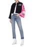 Figure View - Click To Enlarge - OPENING CEREMONY - Mix logo patch colourblock cropped varsity jacket