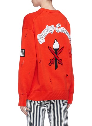 Back View - Click To Enlarge - OPENING CEREMONY - Logo chenille patch distressed oversized varsity sweater