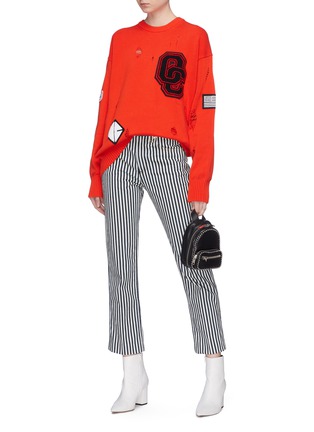 Figure View - Click To Enlarge - OPENING CEREMONY - Logo chenille patch distressed oversized varsity sweater