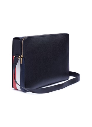 Figure View - Click To Enlarge - THOM BROWNE  - Stripe gusset pebble grain leather messenger bag