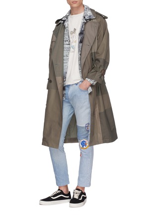 Figure View - Click To Enlarge - 10720 - Belted patchwork twill trench coat