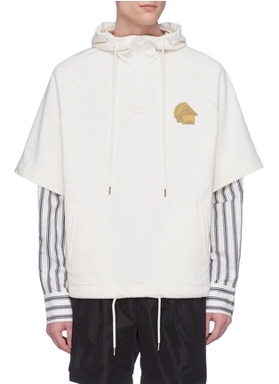 Main View - Click To Enlarge - FENG CHEN WANG - Layered stripe sleeve hoodie