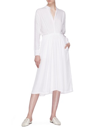 Figure View - Click To Enlarge - VINCE - Gathered waist crinkled chiffon panel crepe dress