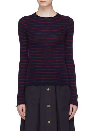 Main View - Click To Enlarge - VINCE - Lettuce edge stripe cashmere rib knit sweater