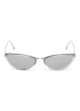 Main View - Click To Enlarge - LINDA FARROW - Acetate front metal mirror narrow cat eye sunglasses