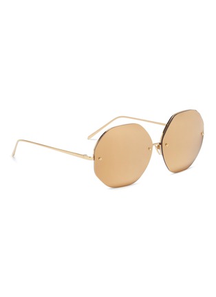 Figure View - Click To Enlarge - LINDA FARROW - Mirror oversized angular frame metal sunglasses