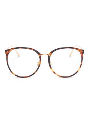 Main View - Click To Enlarge - LINDA FARROW - Tortoiseshell acetate front metal oversized round optical glasses