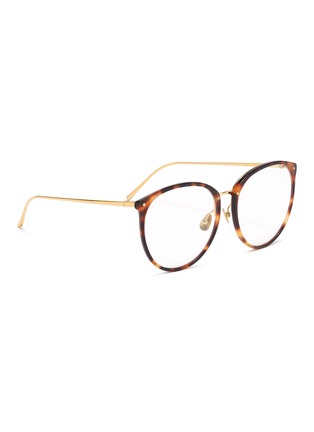 Figure View - Click To Enlarge - LINDA FARROW - Tortoiseshell acetate front metal oversized round optical glasses