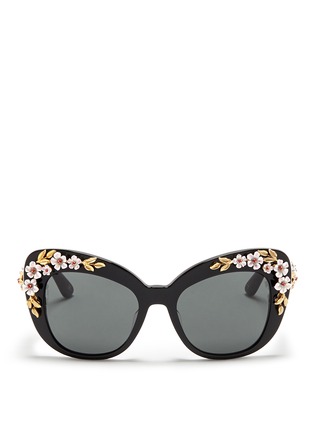 Main View - Click To Enlarge - - - Floral appliqué acetate cat eye sunglasses