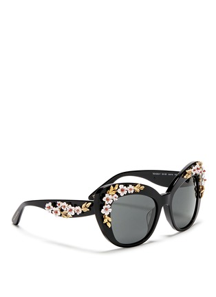 Figure View - Click To Enlarge - - - Floral appliqué acetate cat eye sunglasses