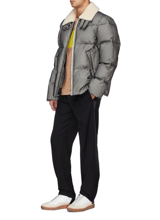 Figure View - Click To Enlarge - HELMUT LANG - Shearling collar logo print back down puffer jacket