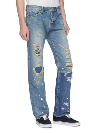 Front View - Click To Enlarge - NOVE - Paint splatter rip-and-repair straight leg jeans
