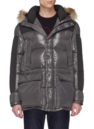 Main View - Click To Enlarge - MONCLER - Coyote fur trim hood panelled down puffer jacket