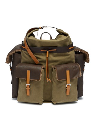 Main View - Click To Enlarge - LOEWE - 'Hobo' shearling pocket XL canvas backpack