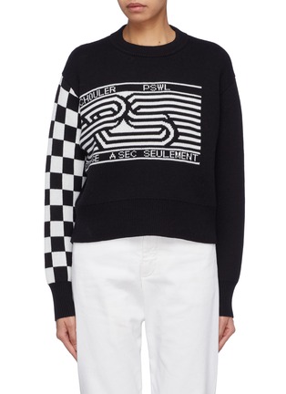 Main View - Click To Enlarge - PROENZA SCHOULER - PSWL checkerboard sleeve graphic jacquard cropped sweater