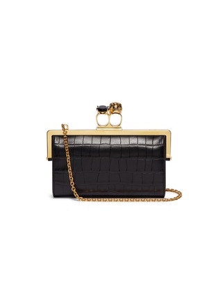 Main View - Click To Enlarge - ALEXANDER MCQUEEN - Swarovski crystal croc embossed leather knuckle chain wallet