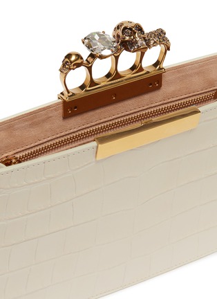Detail View - Click To Enlarge - ALEXANDER MCQUEEN - Swarovski crystal croc embossed leather knuckle clutch