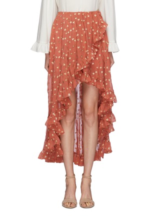 Main View - Click To Enlarge - CAROLINE CONSTAS - 'Adelle' ruffle star fil coupé silk high-low skirt