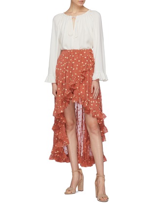 Figure View - Click To Enlarge - CAROLINE CONSTAS - 'Adelle' ruffle star fil coupé silk high-low skirt