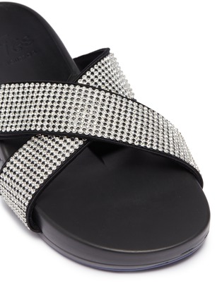 Detail View - Click To Enlarge - FIGS BY FIGUEROA - 'Figomatic' glass crystal cross strap satin slide sandals