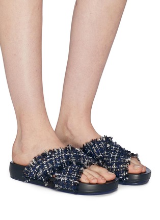 Figure View - Click To Enlarge - FIGS BY FIGUEROA - 'Figomatic' cross strap tweed slide sandals
